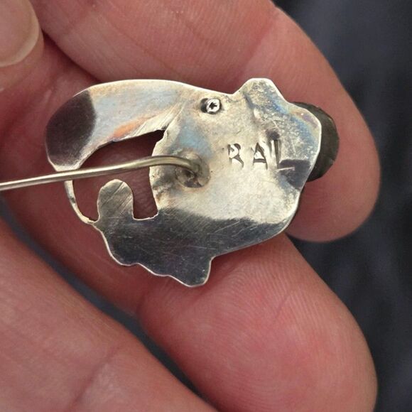 Vintage Silver Malachite Stone Brooch/Stick Pin - Picture 3 of 3